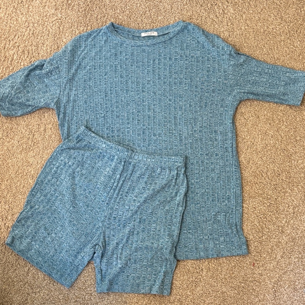 Cozy Blue T-shirt and Biker Shorts Lounge Set